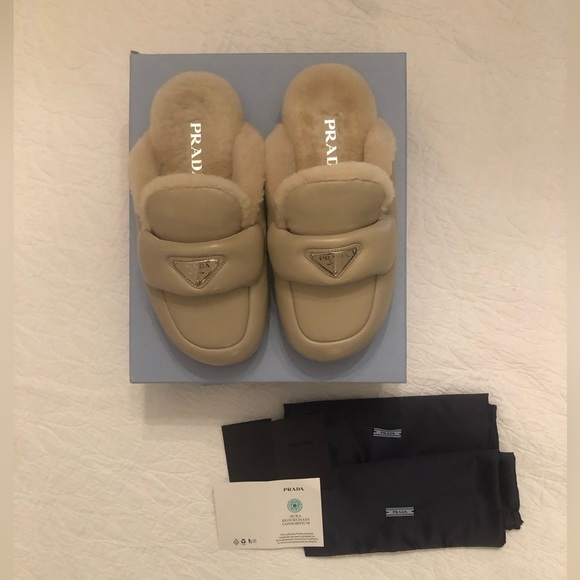 Prada Size 36 Nappa Leather Shearling Mules Rare !!! Extra-light Authentic - Picture 12 of 16